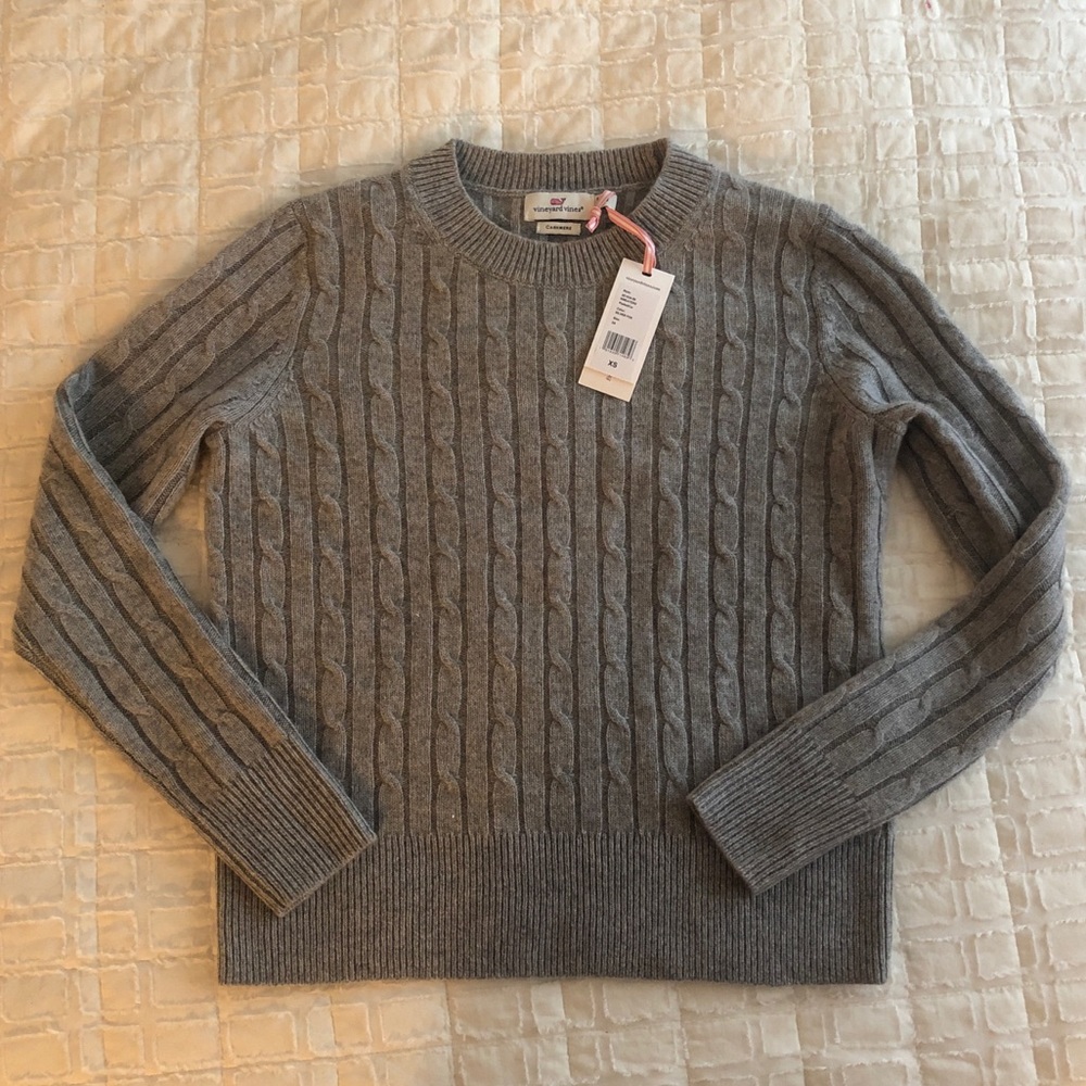 Vineyard Vines Grey Cable Knit Cashmere Sweater